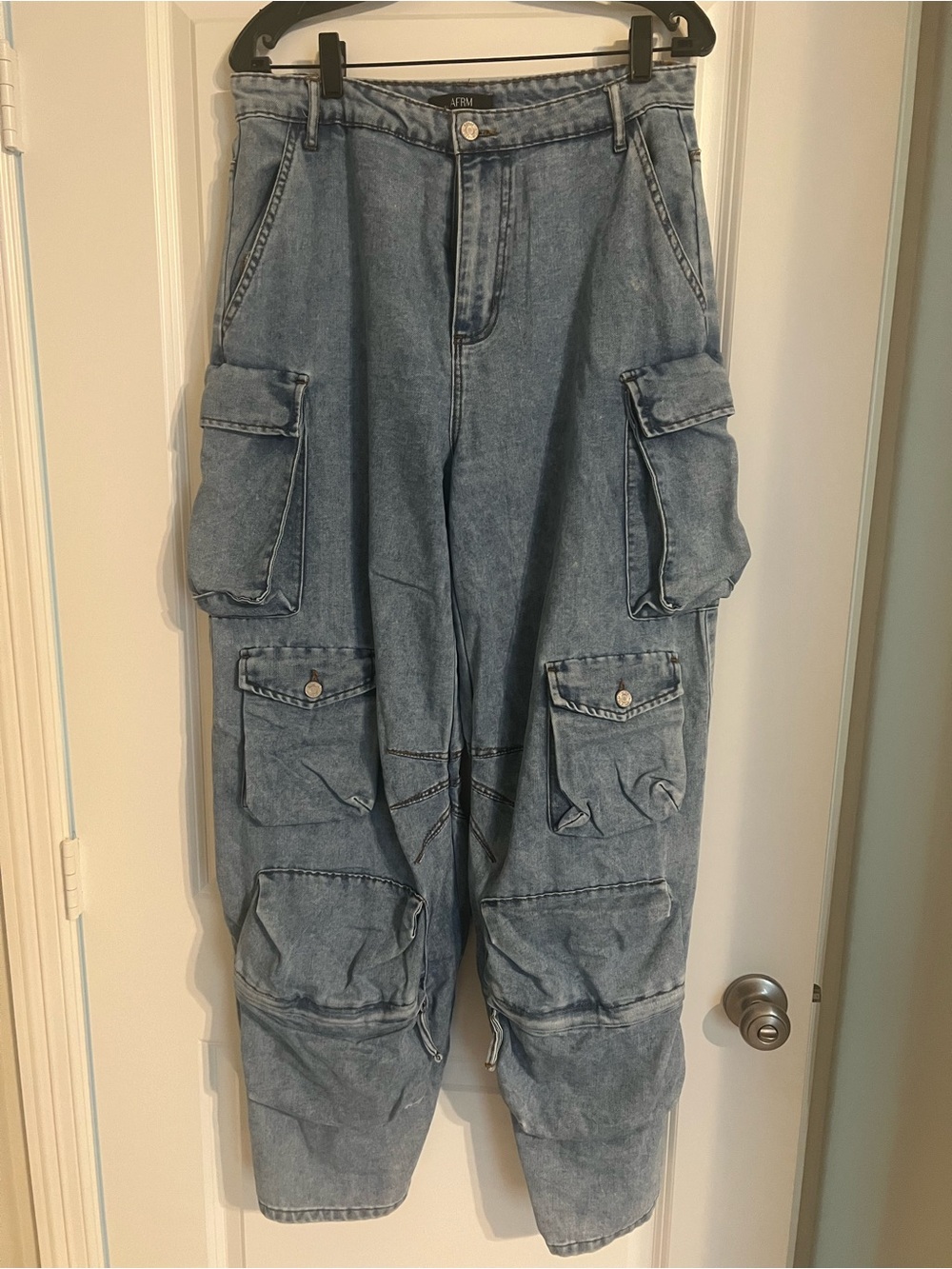 AFRM Baggy Cargo Jeans Acid Wash Multi Pocket Size 28